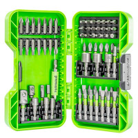 Набор бит, торцевых головок и адаптеров в кейсе Greenworks арт. 2944407, 70 шт.<br />
<br />
Набор содержит биты, торцевые головки и адаптеры востребованных размеров для производительной работы в мастерской или на строительном объекте<br />
со всеми пред