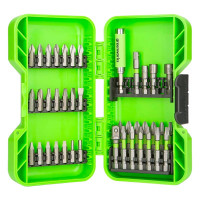 Набор бит, торцевых головок и адаптеров в кейсе Greenworks арт. 2944207, 40 шт.<br />
<br />
Набор содержит биты, торцевые головки и адаптеры востребованных размеров для производительной работы в мастерской или на строительном объекте<br />
со всеми пред