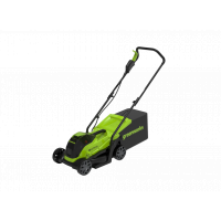 Газонокосилка аккумуляторная Greenworks Арт. 2516107,  24V, 33 см, бесщеточная<br />
Полноценная альтернатива  инструменту с питанием от сети или бензиновому. Газонокосилка выполняет две функции: сбор травы в травосборник и мульчирование. <br />
Высота с
