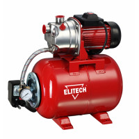 Насосная станция Elitech САВ 1000Н/24<br />
- металлический гидроаккумулятор объемом 24 литра<br />
- работа в автоматическом режиме<br />
- корпус помпы из нержавеющей стали <br />
- выключатель с защитой от пыли и капель воды<br />
- стандартная присое