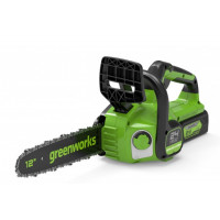 Цепная аккумуляторная пила GreenWorks GD24CS30K4 24 В, 4 А*ч 2007007UB подходит для распила небольших деревьев и бревен.<br />
<br />
Благодаря работе от аккумулятора модель имеет низкий уровень шума, небольшой вес и независима от источников электричеств