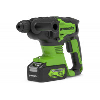 Greenworks GD24SDS2 - надёжный, лёгкий и мощный перфоратор 24V, предназначенный для бытового применения. Несмотря на свой компактный размер, инструмент обеспечивает высокий уровень производительности благодаря использованию 24V литий-ионной аккумуляторно