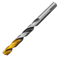 Спиральное сверло по металлу Denzel Golden Tip 718285 из стали P6M5, размером 10 х 133 мм, с многогранной заточкой, предназначено для получения отверстий в легированных сталях и цветных металлах. Многогранная заточка позволяет получать чистые и ровные от