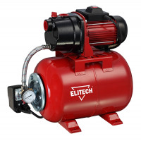 Насосная станция Elitech САВ 1000Ч/24<br />
- металлический гидроаккумулятор объемом 24 литра<br />
- работа в автоматическом режиме<br />
- малошумная чугунная помпа <br />
- выключатель с защитой от пыли и капель воды<br />
- стандартная присоединитель