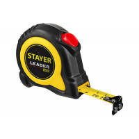 Рулетка Stayer LEADER 10м / 25мм с автостопом в ударостойком обрезиненном корпусе 3402-10-25 имеет специально выделенную цветом кнопку стопора ленты. Наличие магнитного зацепа облегчает монтаж металлоконструкций.<br />
Узкий корпус удобен для ладони. Авт