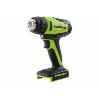 Аккумуляторный строительный фен GreenWorks G24HG 3400207 предназначен для термоусадочного монтажа, пайки труб, тонировки и других похожих видов работ. Также может использоваться в автомастерских и автосервисах.<br />
Может достичь рабочей температуры за 